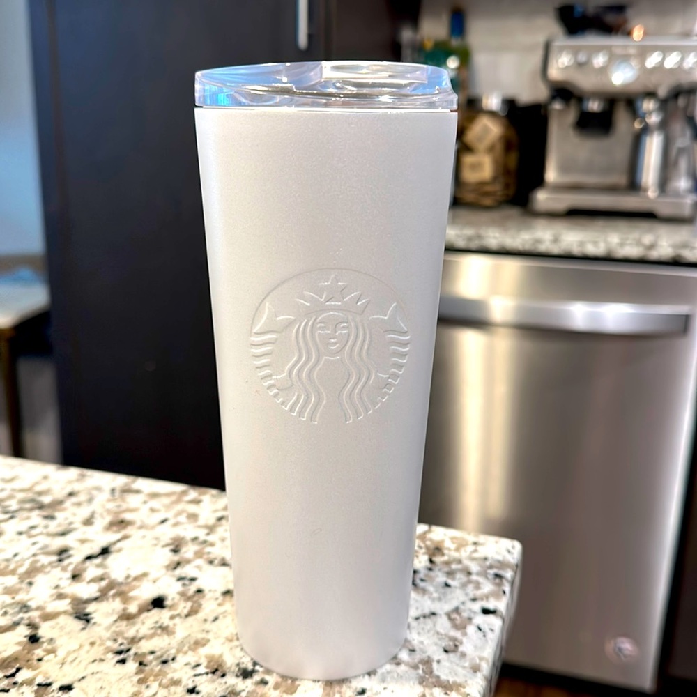 Metallic pearl white starbucks coffee tumbler